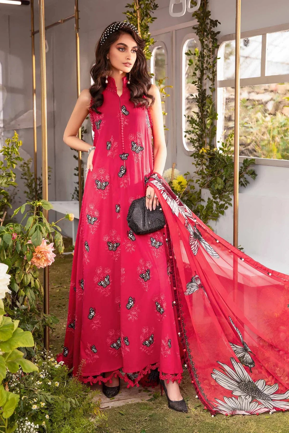 3 Piece Lawn Suit with Embroidered Spangle Work With Chiffon Dupatta - Unstitched