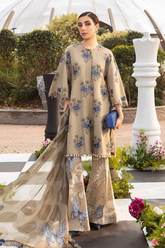 3 Piece Lawn Suit with Embroidered Spangle Work and Chiffon Dupatta - Unstitched