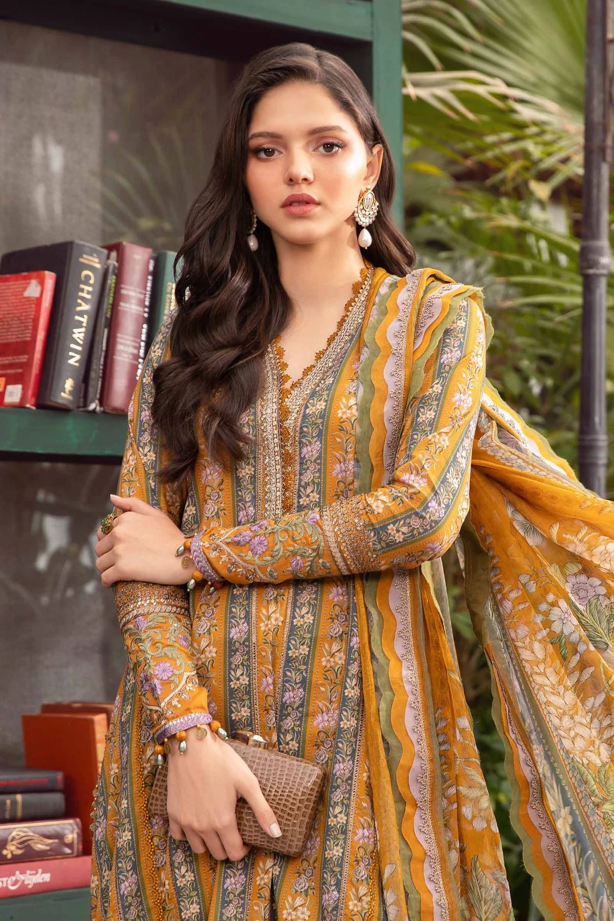 3 Piece Heavy Embroidery Lawn Suit with Spangle Work with Chiffon Dupatta - Unstitched