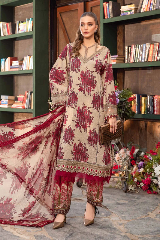 3 Piece Heavy Embroidery with Spangle Work Lawn Suit with Chiffon Dupatta - Unstitched