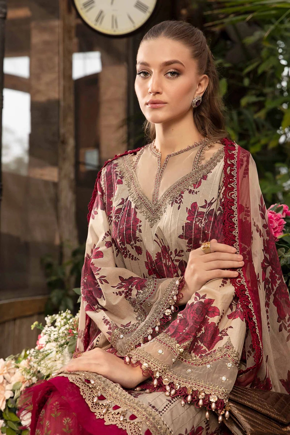 3 Piece Heavy Embroidery with Spangle Work Lawn Suit with Chiffon Dupatta - Unstitched