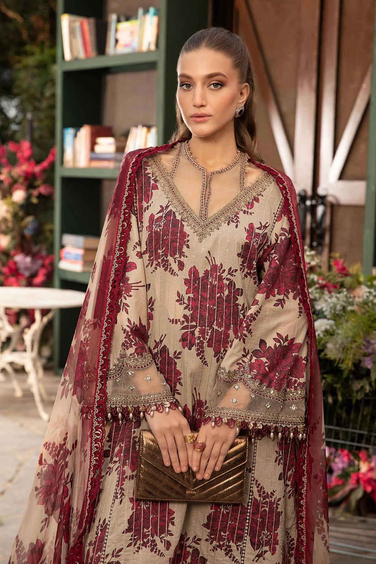 3 Piece Heavy Embroidery with Spangle Work Lawn Suit with Chiffon Dupatta - Unstitched