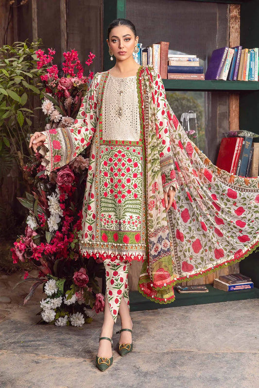 3 Piece Heavy Embroidery and Digital Printed Lawn Suit With Silk Dupatta - Unstitched