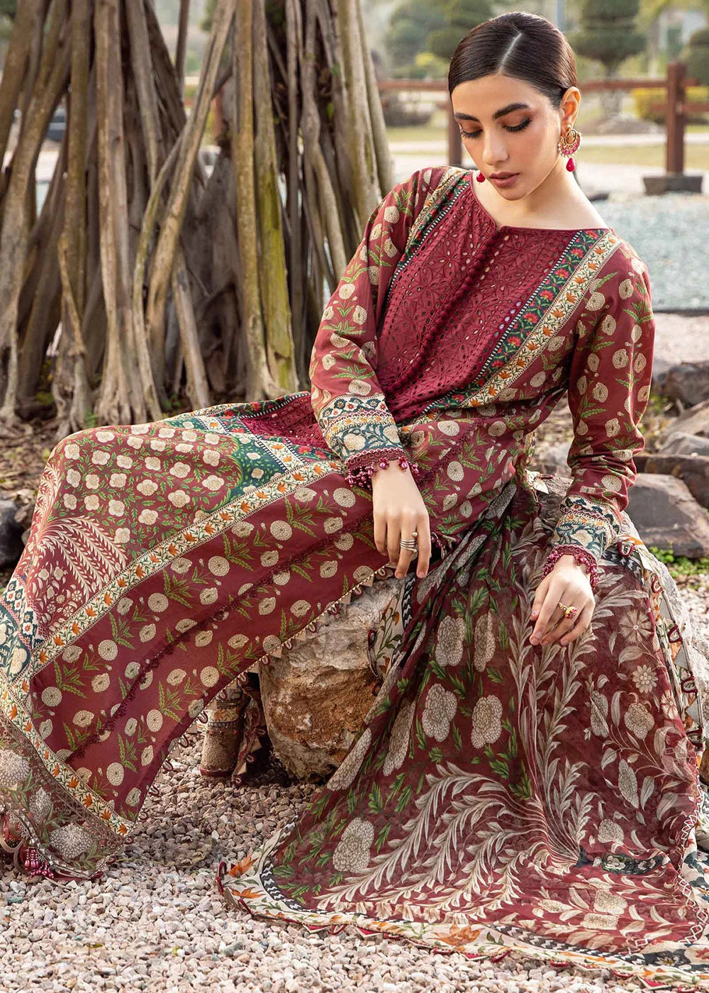 3 Piece Heavy Embroidery and Digital Printed Lawn Suit With Diamond Dupatta - Unstitched