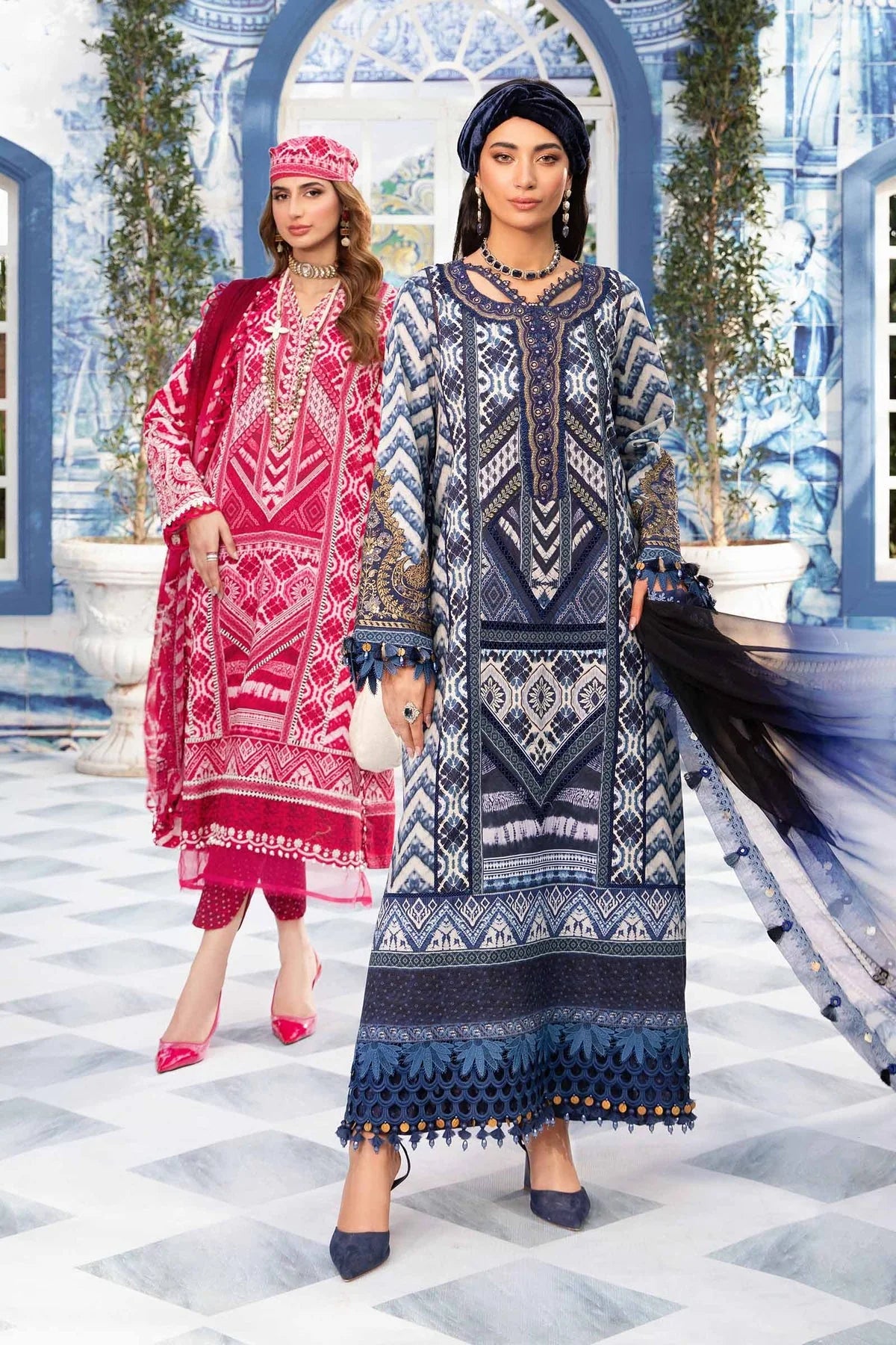 3 Piece Embroidered Lawn Suit with Spangle Work and Chiffon Dupatta - Unstitched