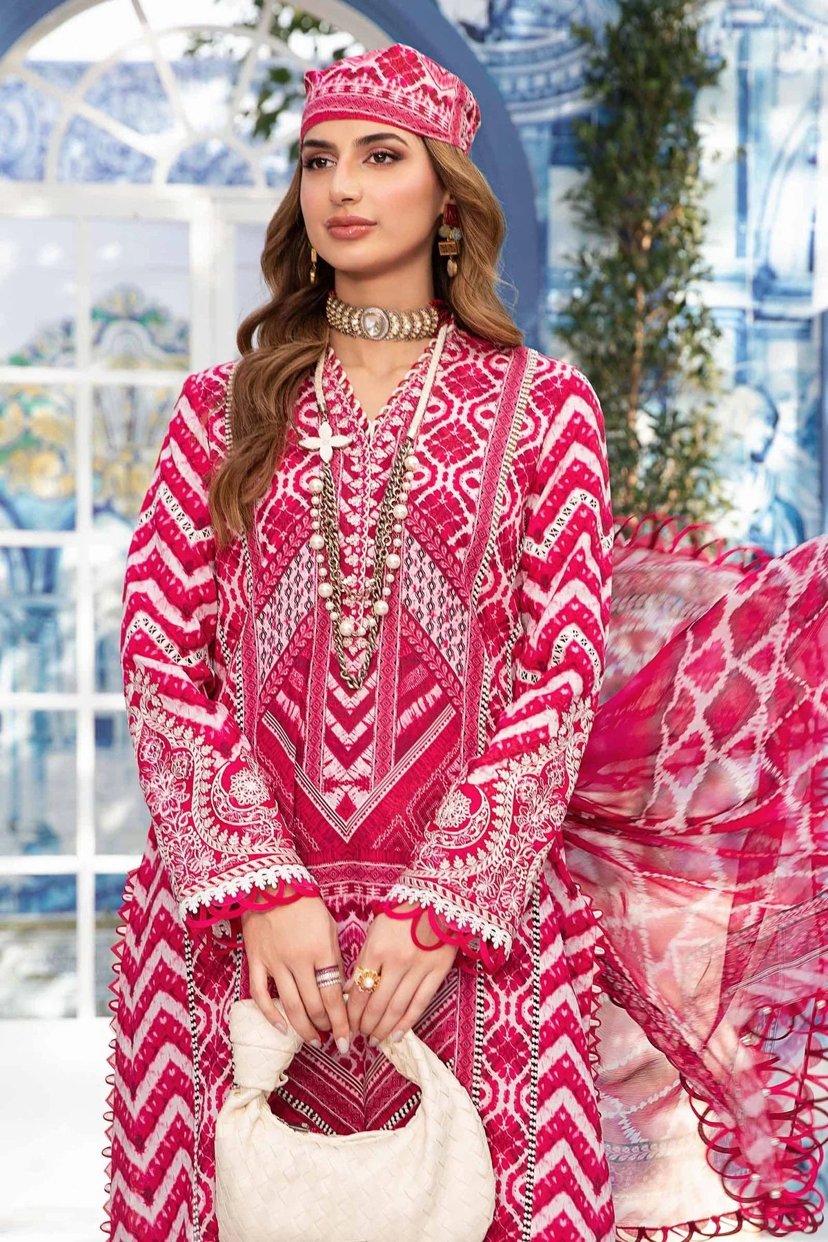 3 Piece Embroidered Lawn Suit with Spangle Work and Chiffon Dupatta - Unstitched