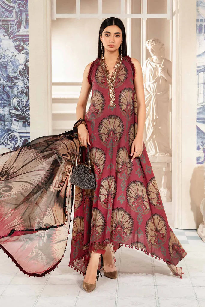 3 Piece Lawn Suit with Embroidered Spangle Work and Chiffon Dupatta - Unstitched