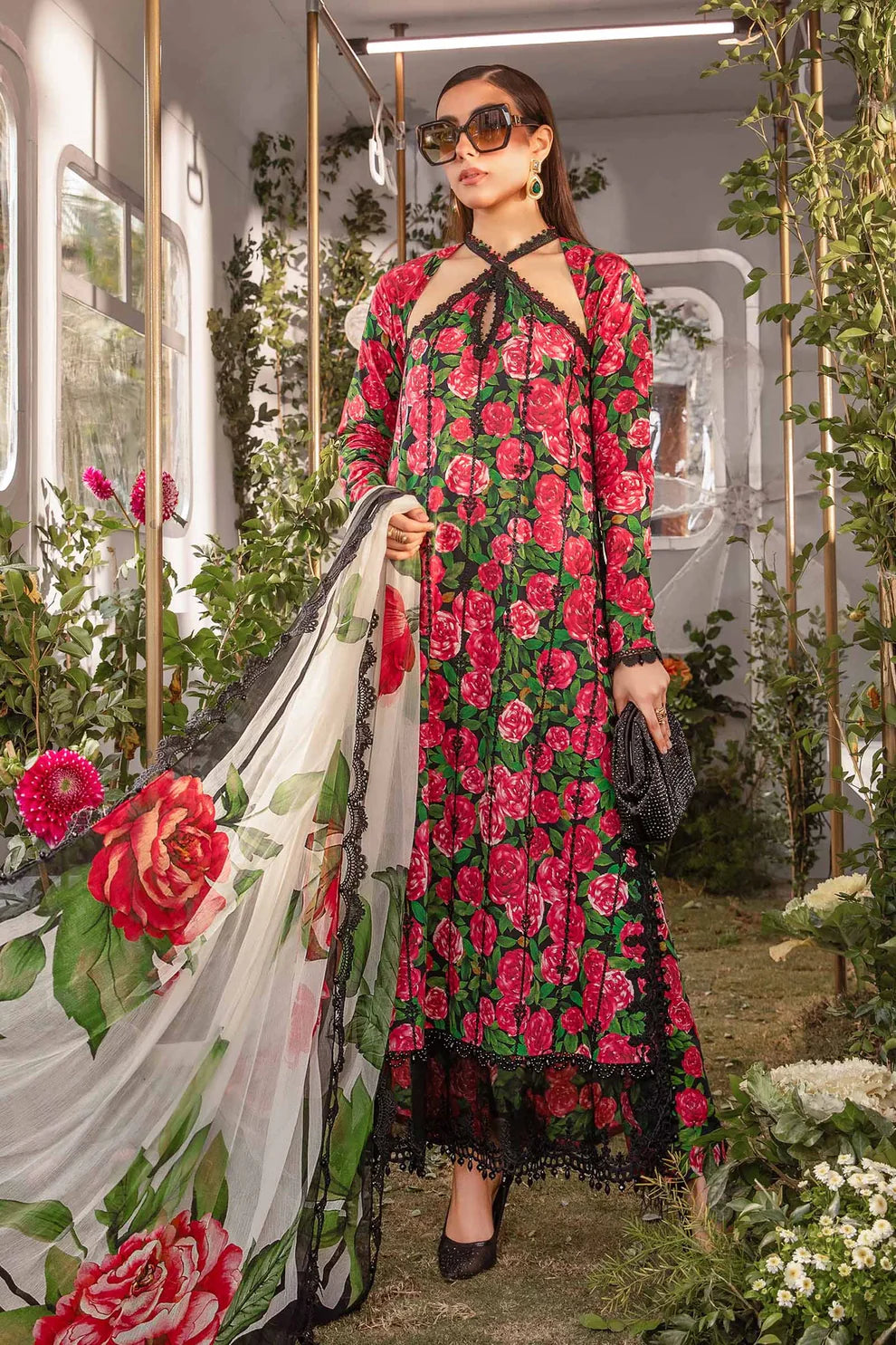 3 Piece Lawn Digital Printed and Embroidered Suit With Chiffon Dupatta - Unstitched