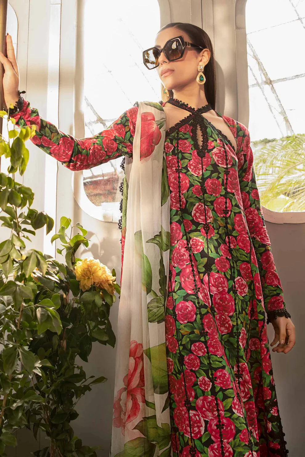 3 Piece Lawn Digital Printed and Embroidered Suit With Chiffon Dupatta - Unstitched