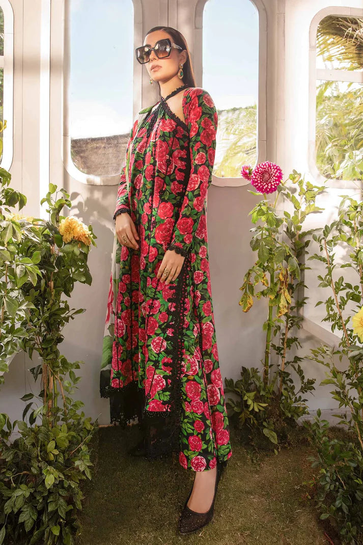 3 Piece Lawn Digital Printed and Embroidered Suit With Chiffon Dupatta - Unstitched