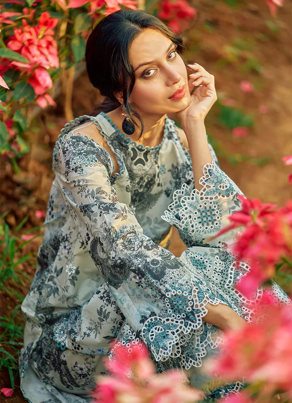 3 Piece Heavy Embroidered Digital Print Lawn Suit with Silk Dupatta - Unstitched