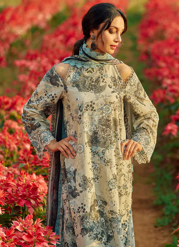 3 Piece Heavy Embroidered Digital Print Lawn Suit with Silk Dupatta - Unstitched