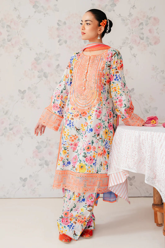 3 Piece Embroidered Printed Lawn Suit with SIlk Dupatta - Unstitched