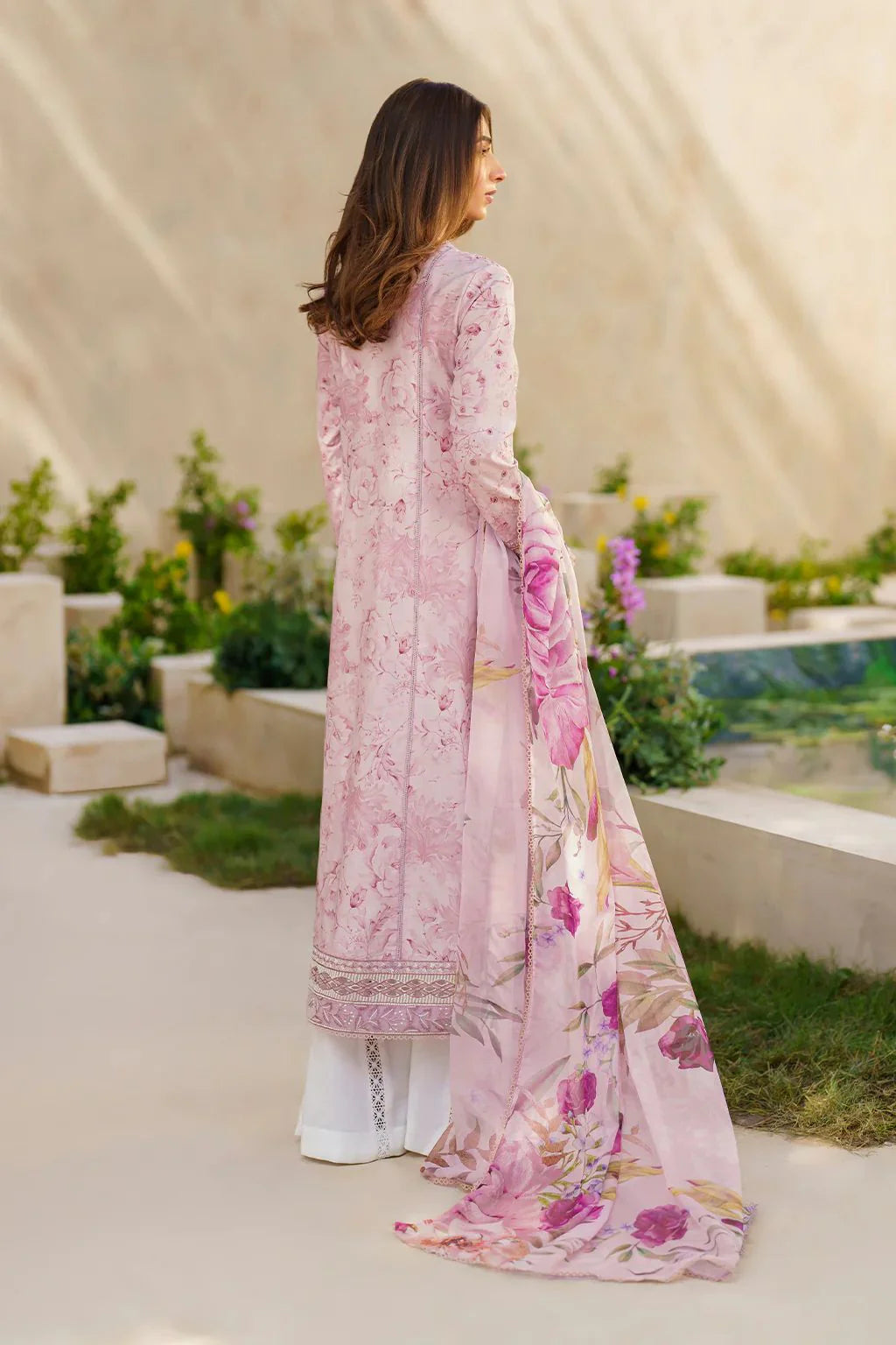 3 Piece Embroidered Spangle & Scifflie Work Lawn Suit with Chiffon Dupatta - Unstitched