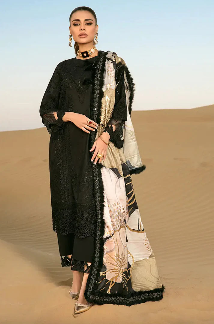 BLACK EMBROIDERED LAWN WITH SILK DUPATTA - Unstitched