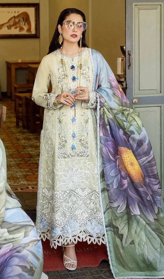 EMBROIDERED LAWN WITH SILK DUPATTA - Unstitched