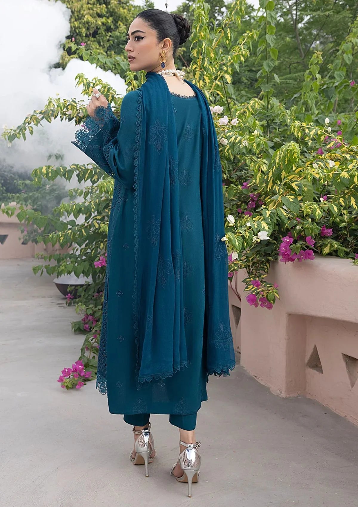 3 Piece Heavy Embroidered Cotton Chikankari Suit with Chiffon Dupatta - Unstitched