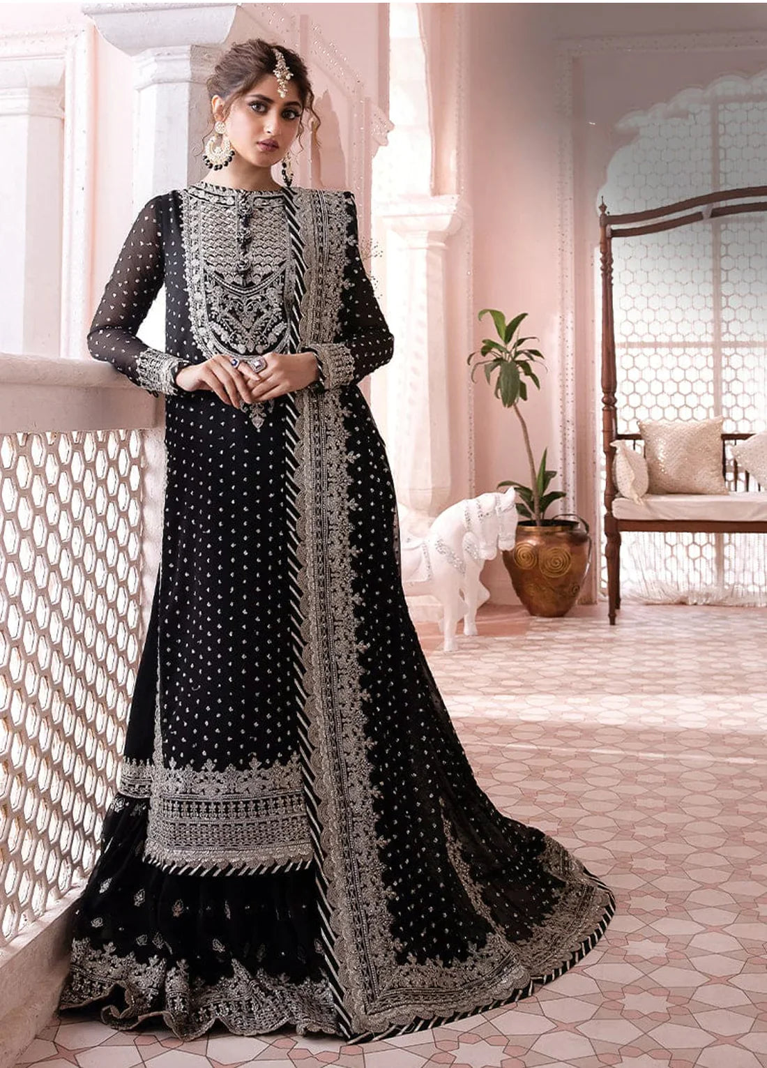 3 Piece Chiffon Fully Heavy Embroidered Spangle Work Suit With Chiffon Dupatta - Unstitched