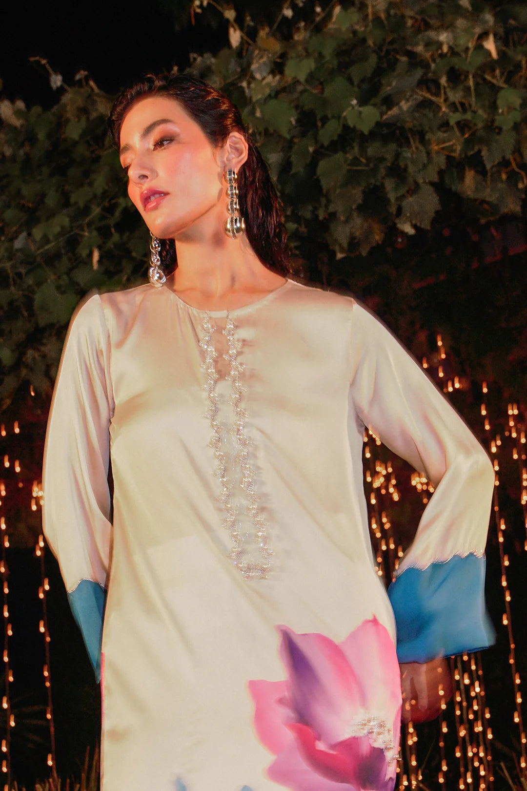 3 Pc Digital Printed Silk Suit with Embroidery & Stonework Gala - Unstitched