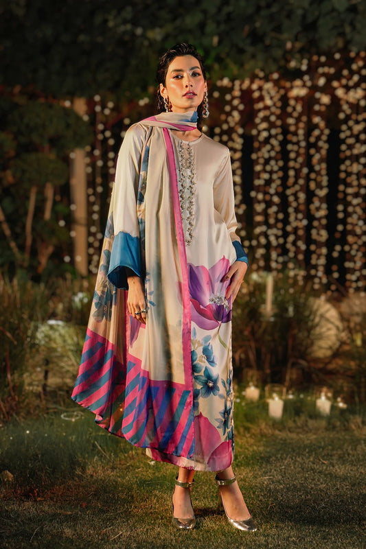 3 Pc Digital Printed Silk Suit with Embroidery & Stonework Gala - Unstitched