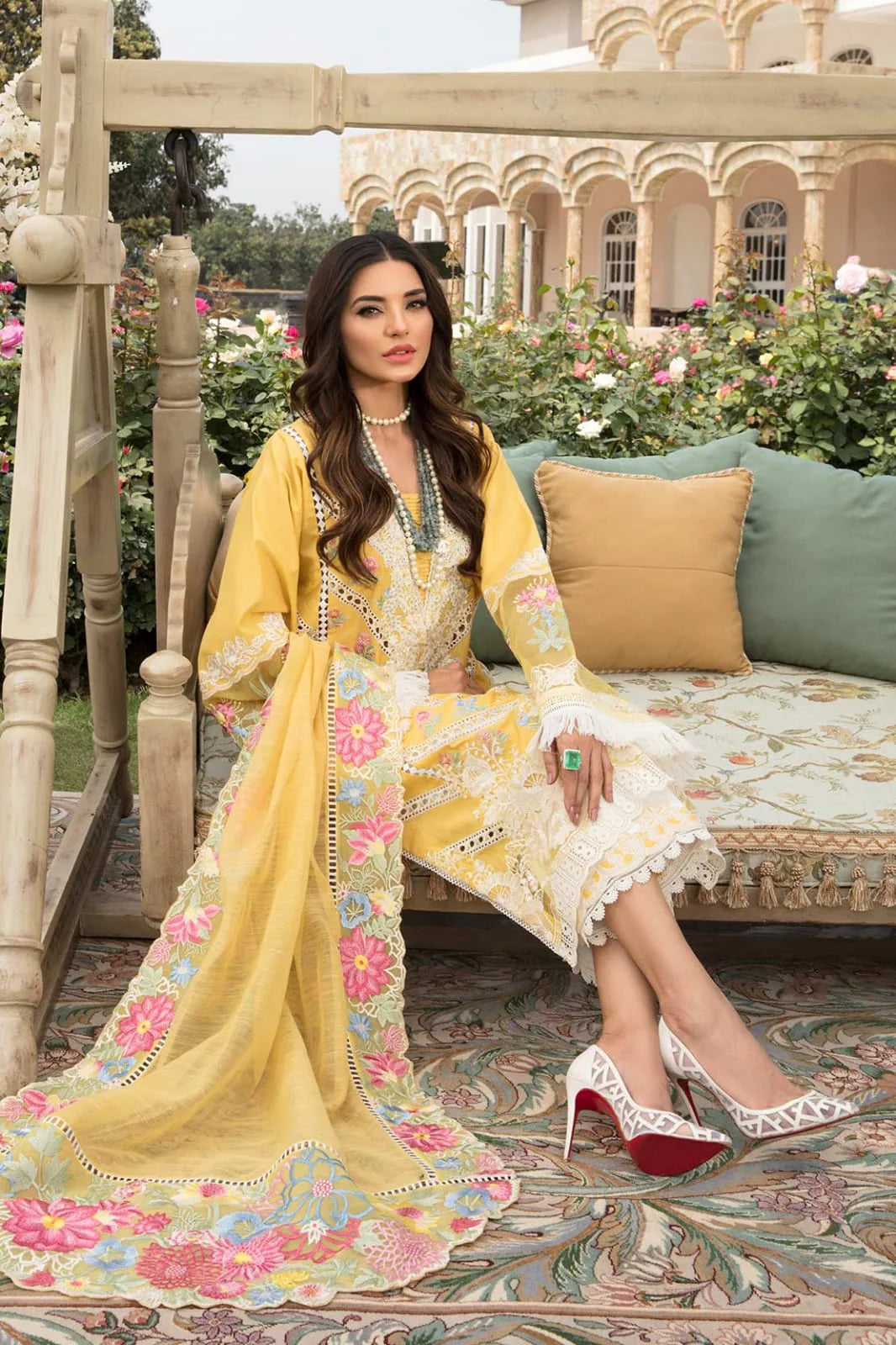 3 Pc Lawn Fully Heavy Embroidered Suit with Organza Dupatta - Unstitched