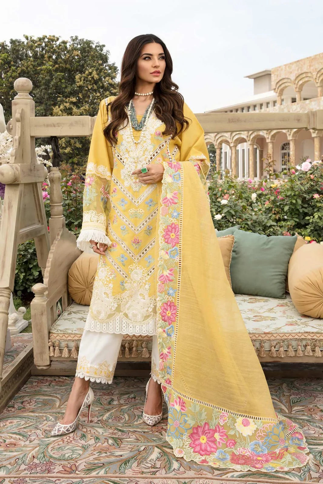 3 Pc Lawn Fully Heavy Embroidered Suit with Organza Dupatta - Unstitched