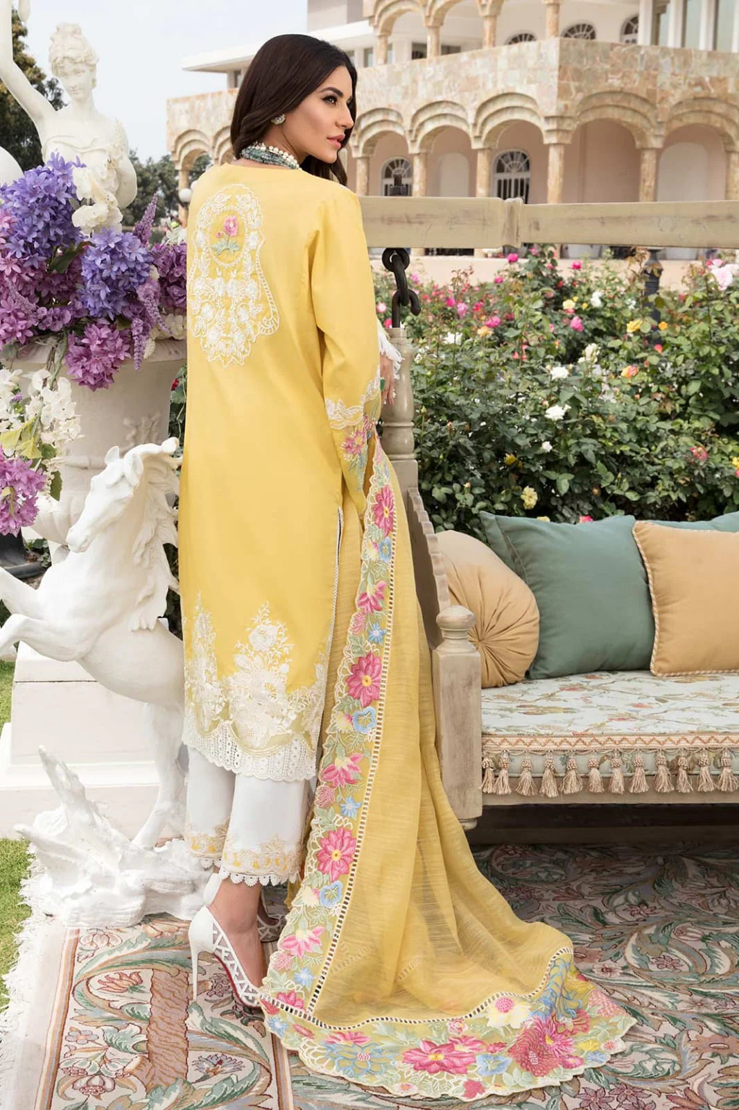 3 Pc Lawn Fully Heavy Embroidered Suit with Organza Dupatta - Unstitched