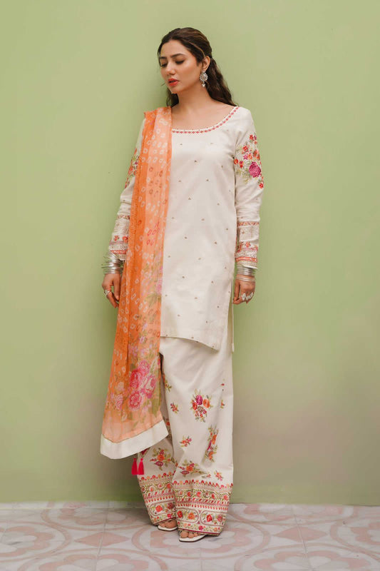 3 Piece Heavy Embroidery Suit With Khaddi Net Dupatta - Unstitched