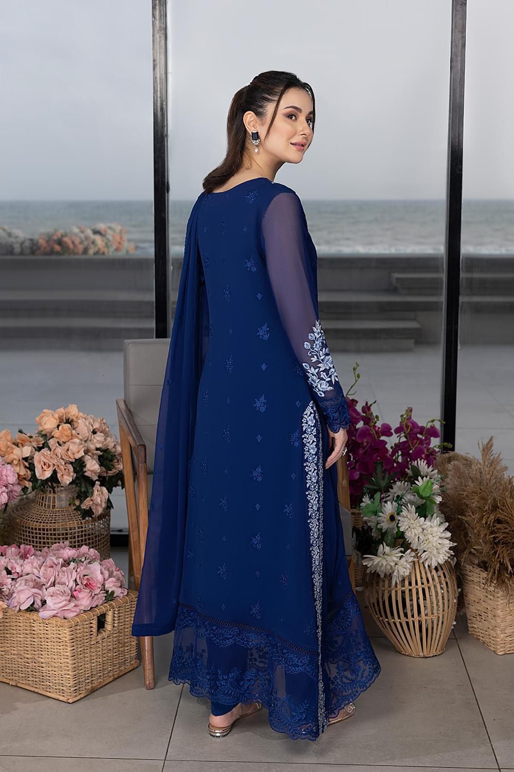 3D Embriodered Chiffon 3 Pcs Unstitched Suit - Unstitched