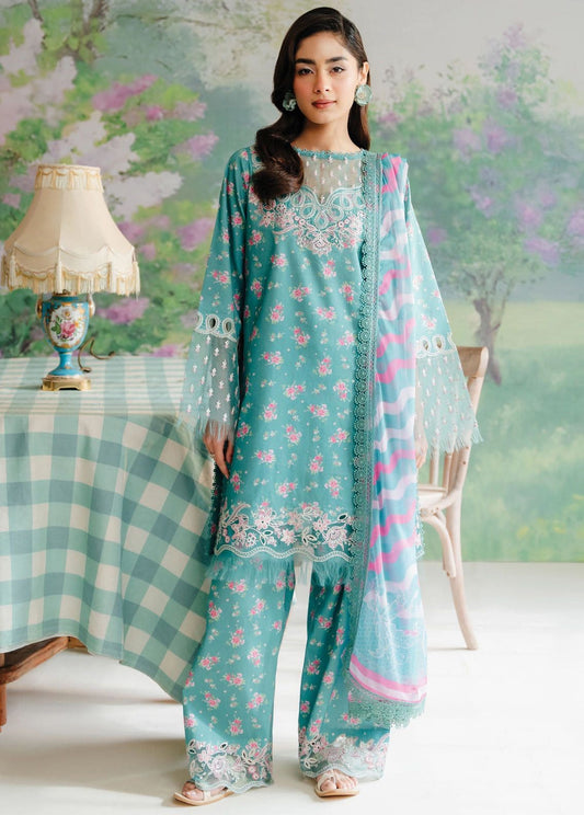 3 Piece Embroidered Lawn Suit with Silk Dupatta - Unstitched