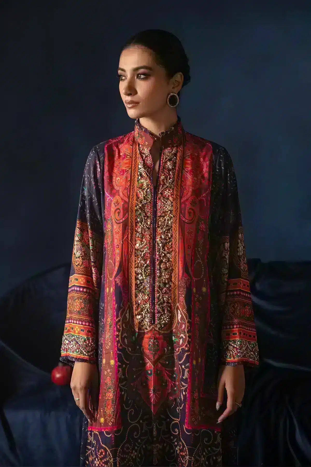 3 Piece Printed Adda Work Silk Suit - Unstitched