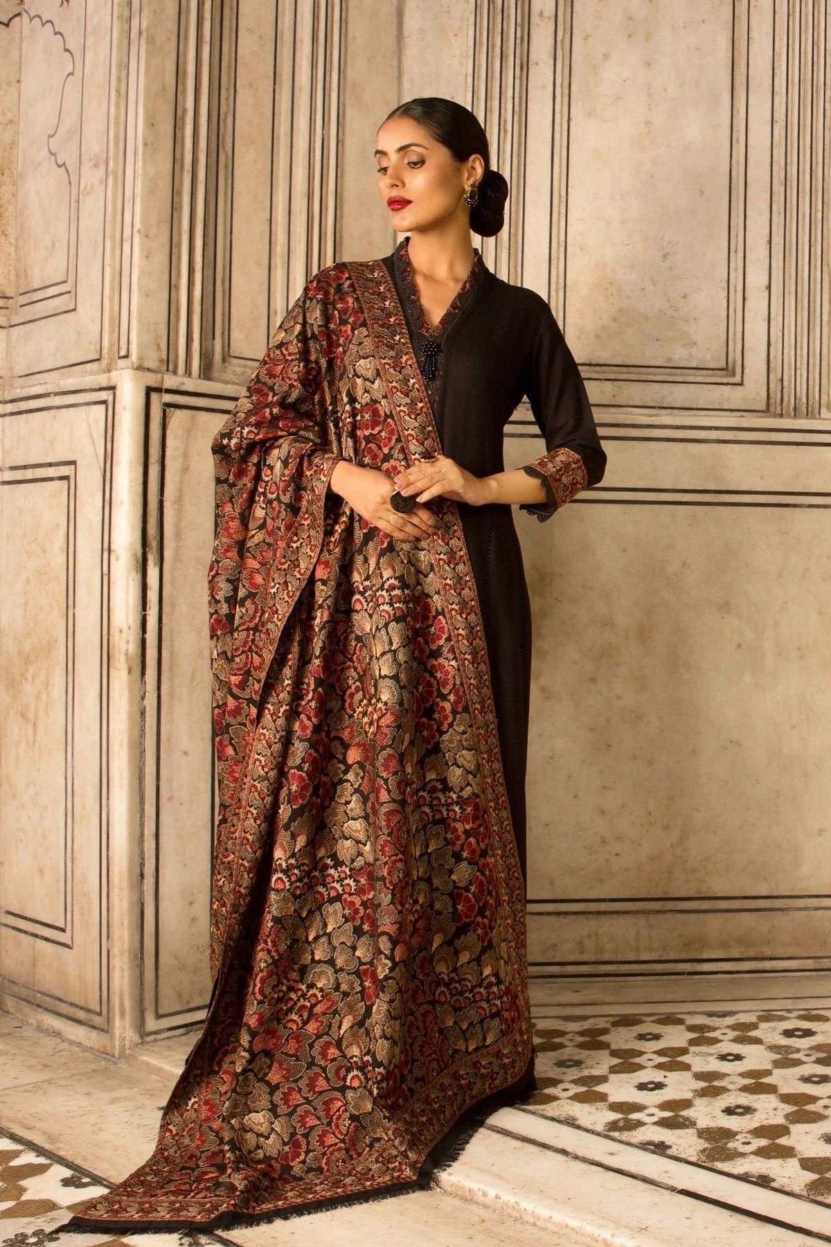 3 Piece Unstitched Heavy Embroidered Dhanak Suit with Dhanak Shawl - Unstitched