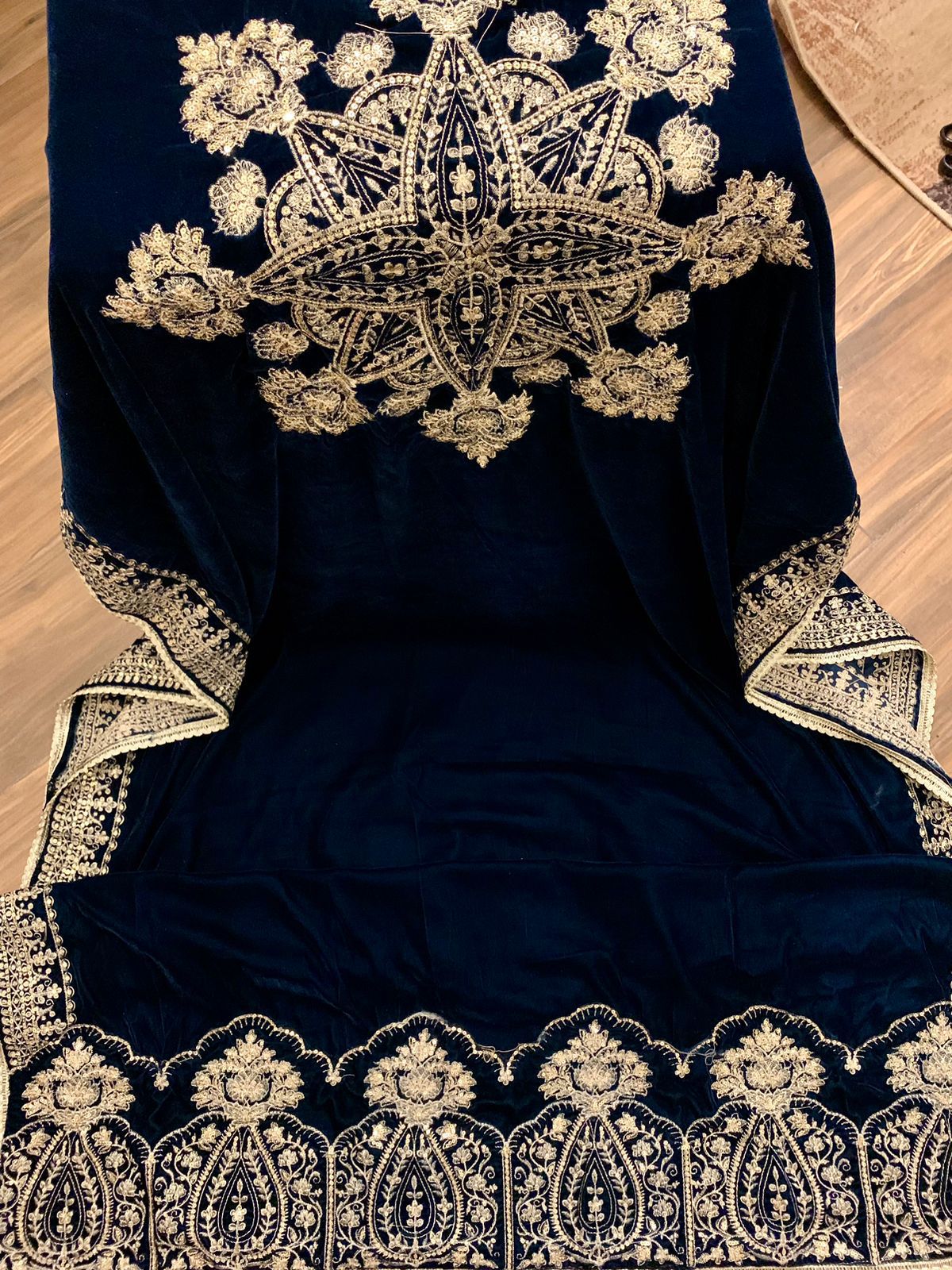 Heavy Embroidered 3 Pc Luxury Suit with Velvet Shawl - Unstitched