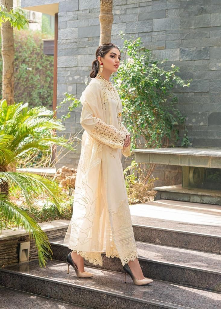 3 Piece Embroidered Chikankari Lawn Suit with Embroidered Organza Dupatta - Unstitched