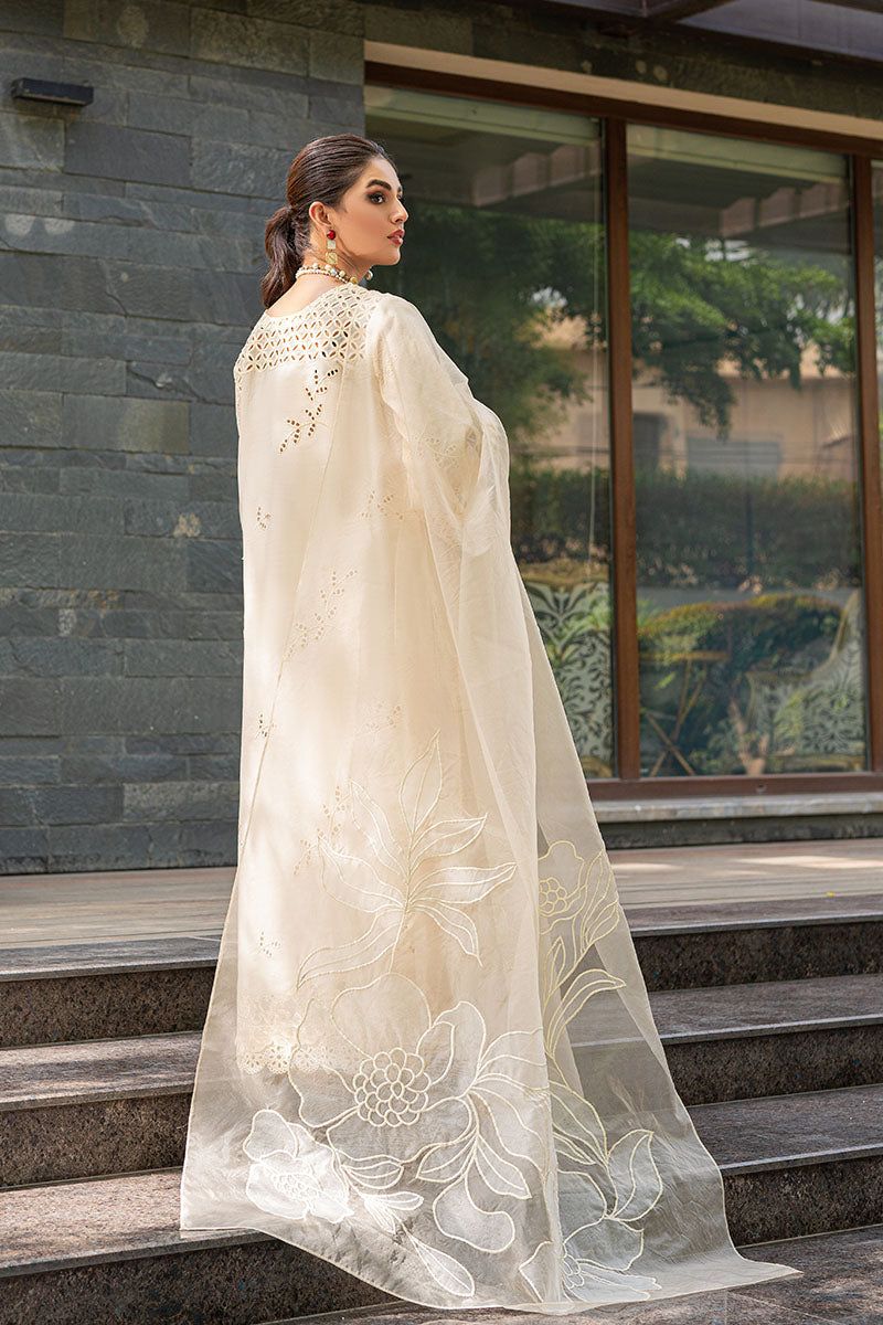 3 Piece Embroidered Chikankari Lawn Suit with Embroidered Organza Dupatta - Unstitched