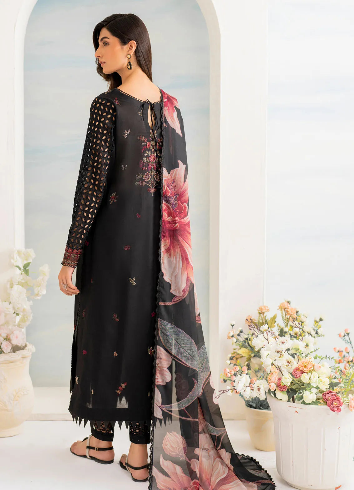 3 Pc Embroidered Lawn Suit with Silk Digital Print Dupatta - Unstitched