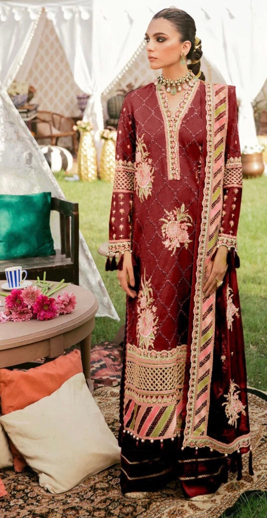 3 Piece Full Heavy Embroidered Lawn Suit with Embroidered Chiffon Dupatta - Unstitched