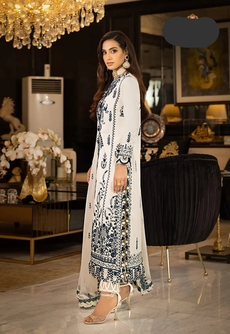 3 Piece Chiffon Heavy Embroidered Spengle Work Suit - Unstitched