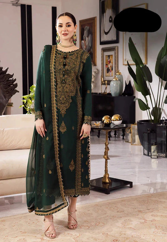 3 Piece Chiffon Heavy Embroidered Spangle Work Suit - Unstitched