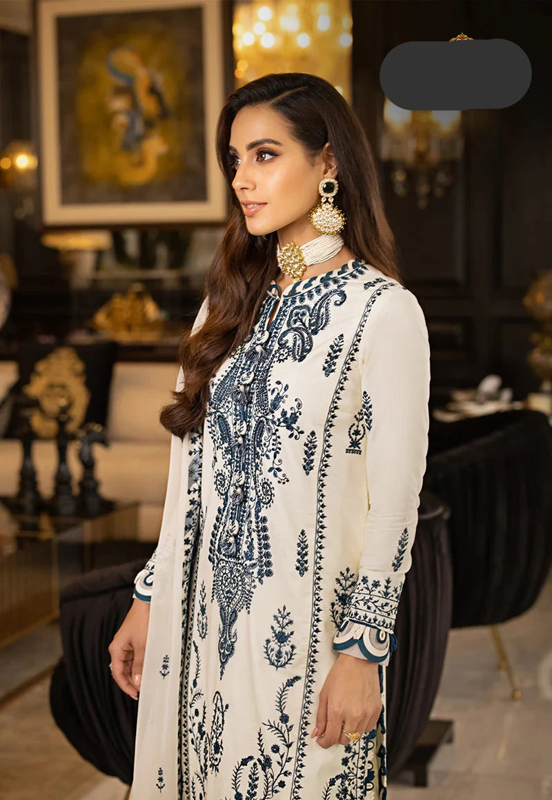 3 Piece Chiffon Heavy Embroidered Spengle Work Suit - Unstitched