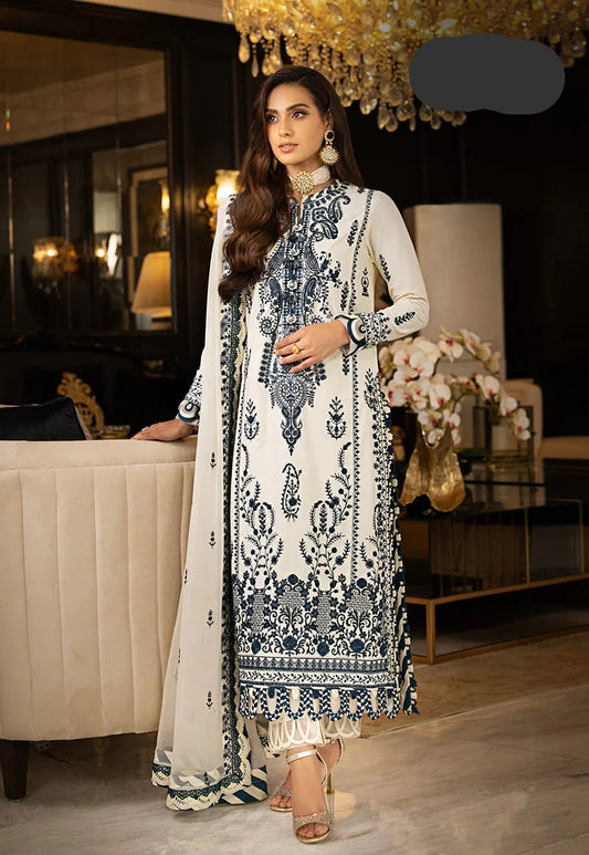 3 Piece Chiffon Heavy Embroidered Spengle Work Suit - Unstitched