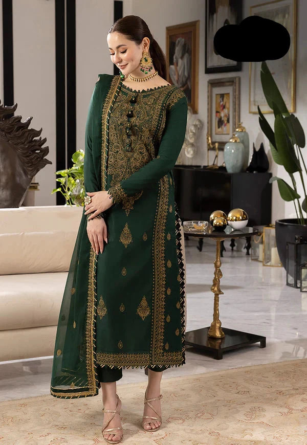 3 Piece Chiffon Heavy Embroidered Spangle Work Suit - Unstitched