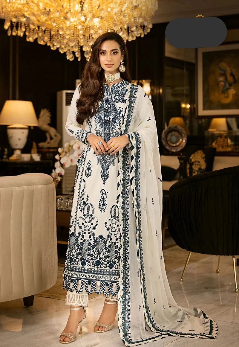 3 Piece Chiffon Heavy Embroidered Spengle Work Suit - Unstitched