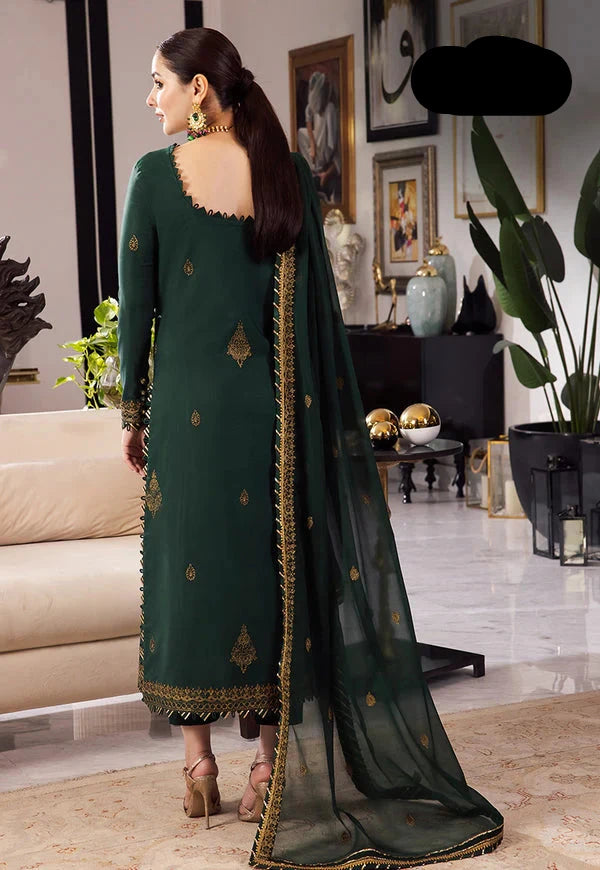 3 Piece Chiffon Heavy Embroidered Spangle Work Suit - Unstitched