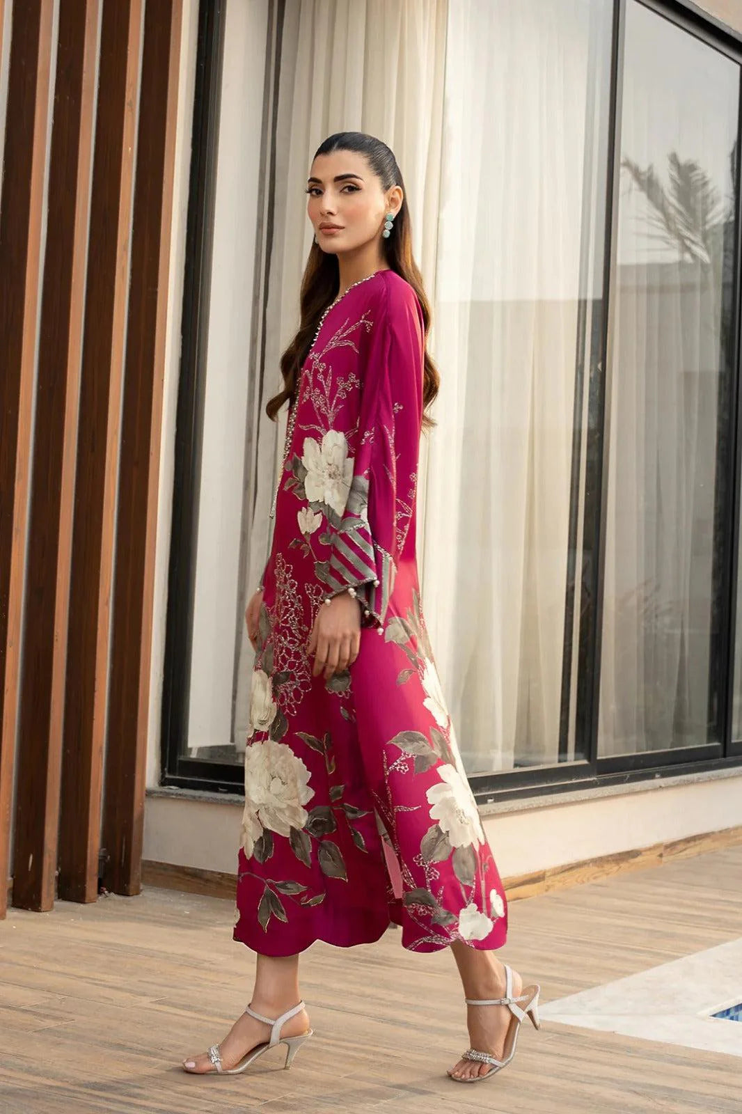 3 Pc Digital Printed Silk Suit with Embroidery & Stonework Gala - Unstitched