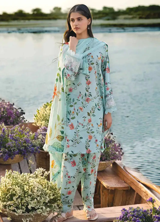 3 Piece Embroidered Printed Lawn Suit with Chiffon Dupatta - Unstitched