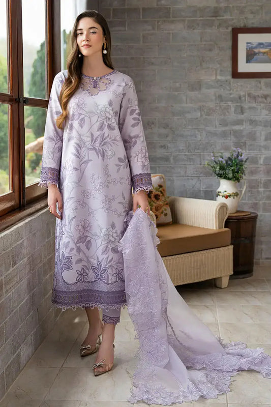 3 Piece Embroidered Lawn Suit with Organza Dupatta - Unstitched