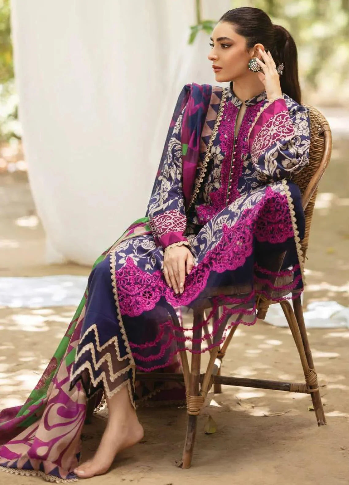 3 Piece Embroidered Lawn Suit with Chiffon Dupatta - Unstitched